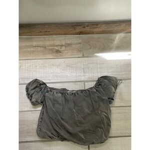 Free People Puffed Sleeved Crop Top Washed Gray Grey XS Extra Small Acid Wash‎